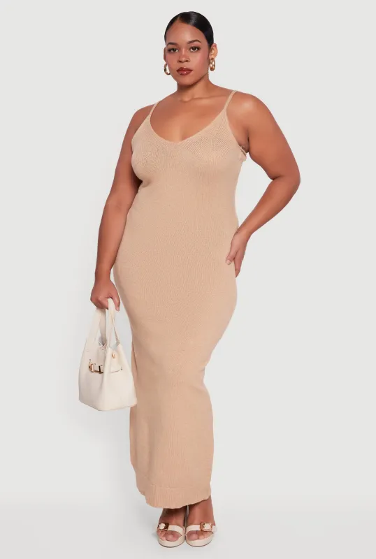 Plus Size Sleeveless V Neck Sweater Dress sold by Rainbow