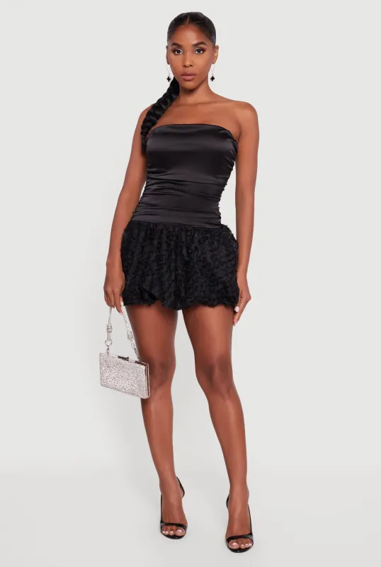 Satin Strapless Lace Bubble Hem Cocktail Dress sold by Rainbow