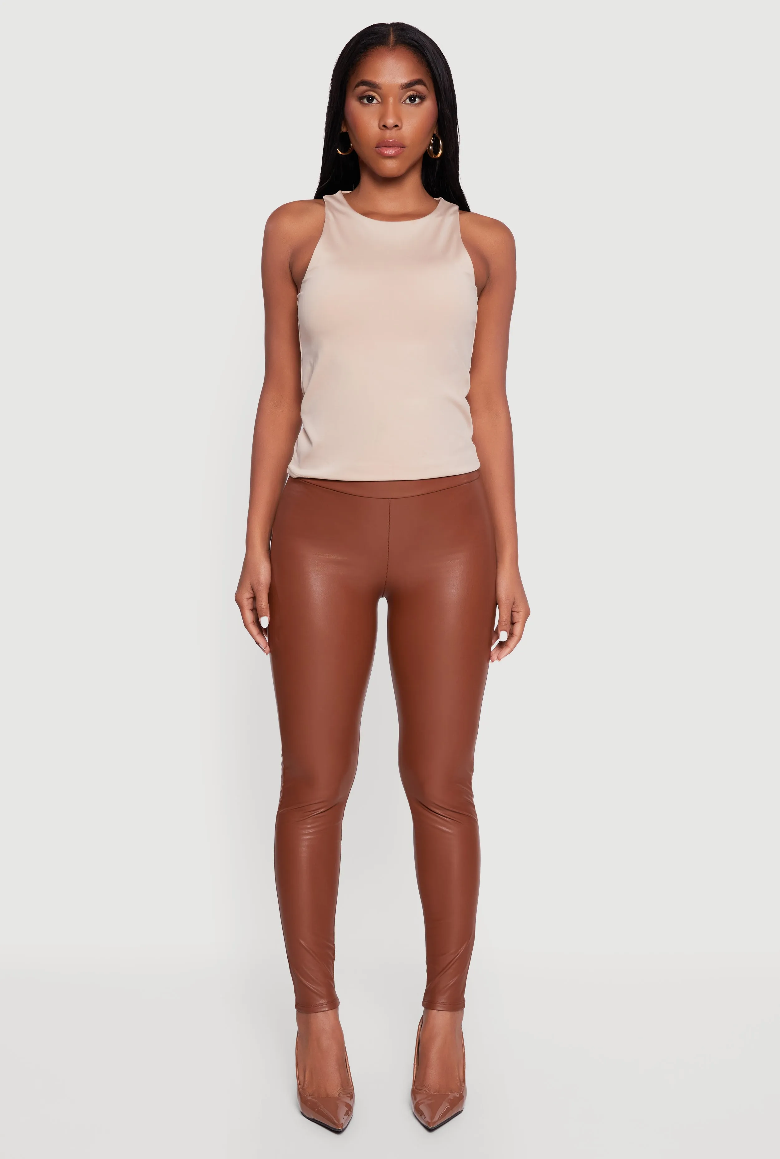 Faux Leather High Waisted Fleece Lined Leggings sold by Rainbow product image thumbnail 2