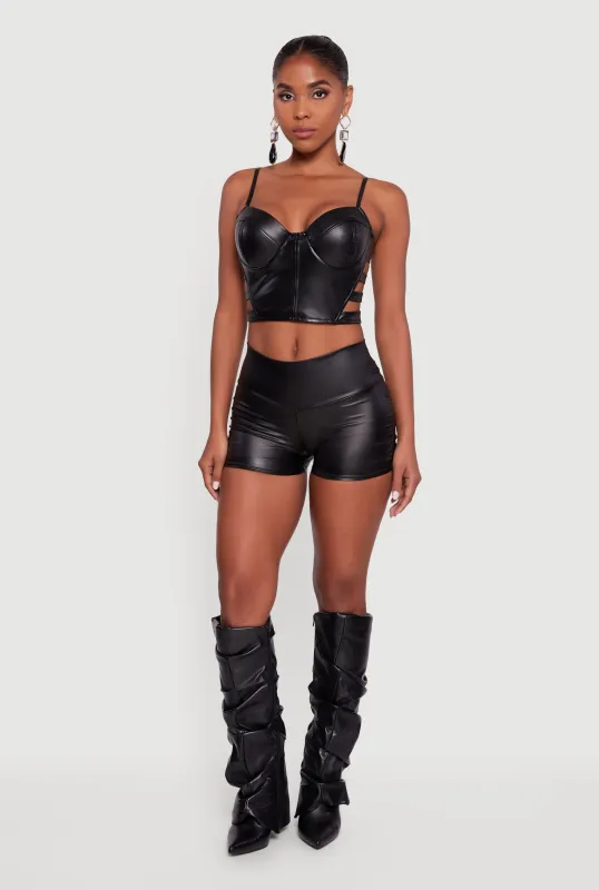 Faux Leather Cropped Caged Side Bustier sold by Rainbow