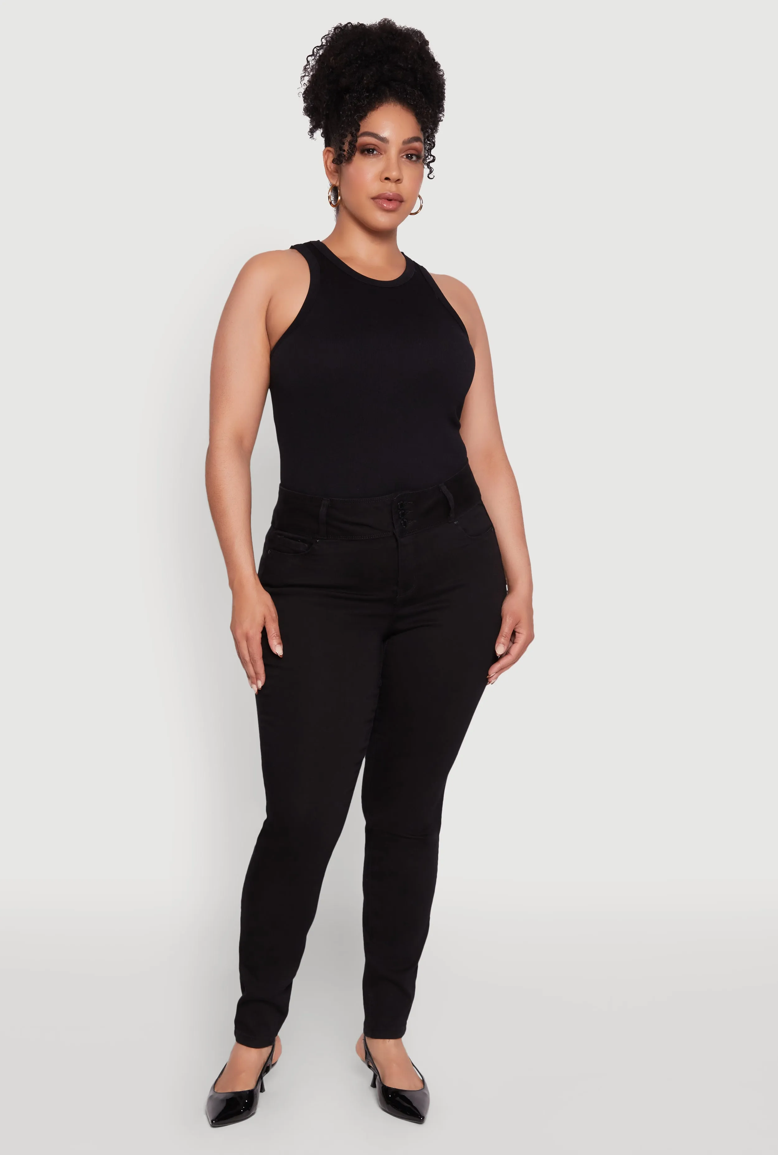 Plus Size WAX 3 Button High Waist Jeans sold by Rainbow