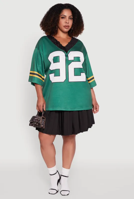 Plus Size Lace Trim 92 Graphic Football Jersey sold by Rainbow