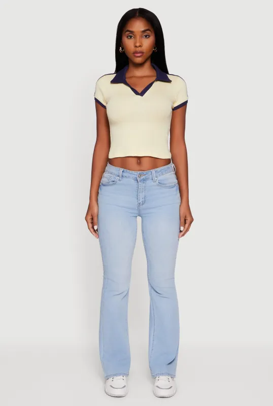 Contrast Trim Cropped Polo Top sold by Rainbow