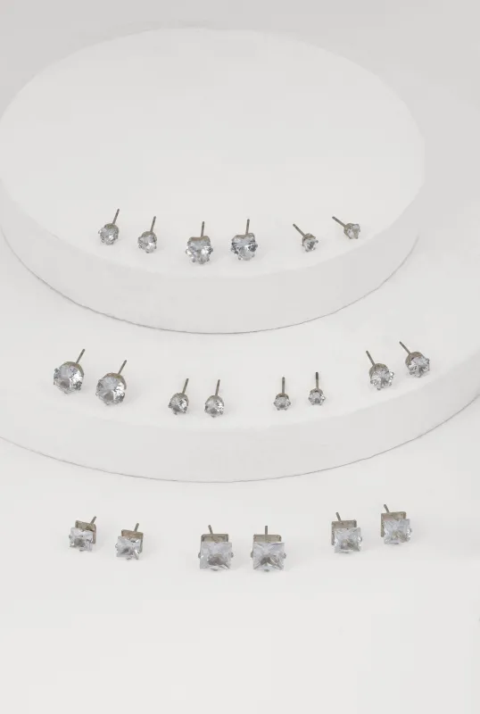Elegant Cubic Zirconia Stud Earrings Set of 10 sold by Rainbow