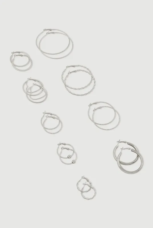 Assorted Metallic Hoop Earrings Set of 9 sold by Rainbow