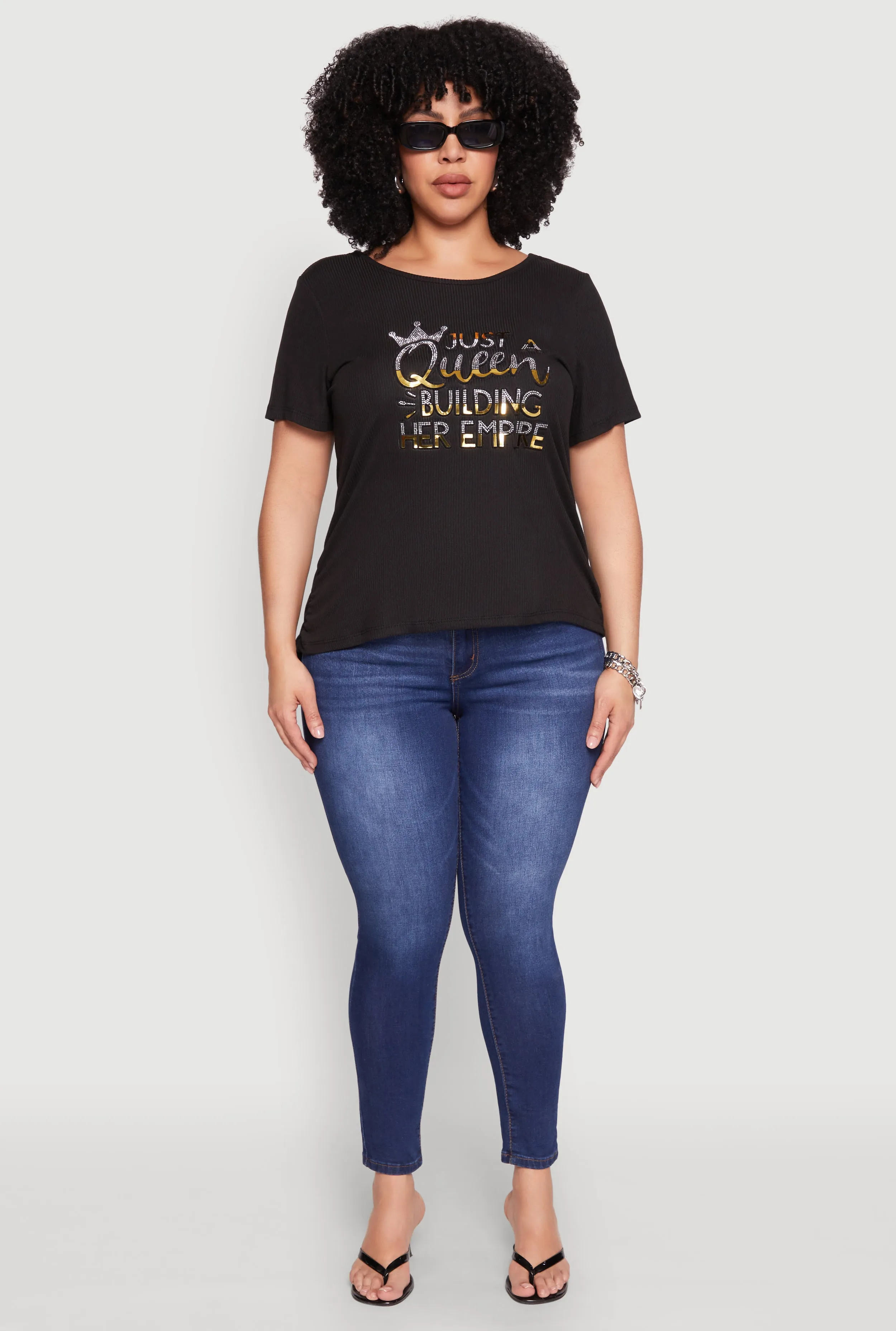 Plus Size Just A Queen 3D Foil Graphic Tee sold by Rainbow