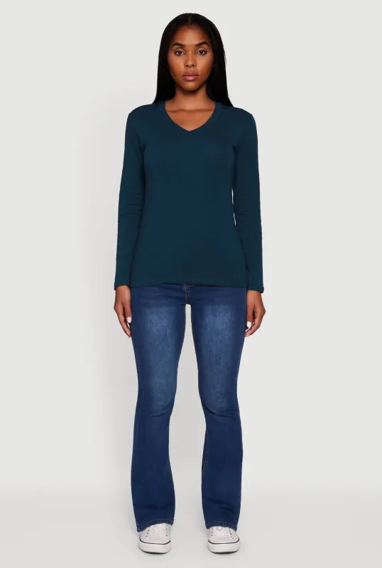 V-Neck Long Sleeve Solid T-Shirt sold by Rainbow