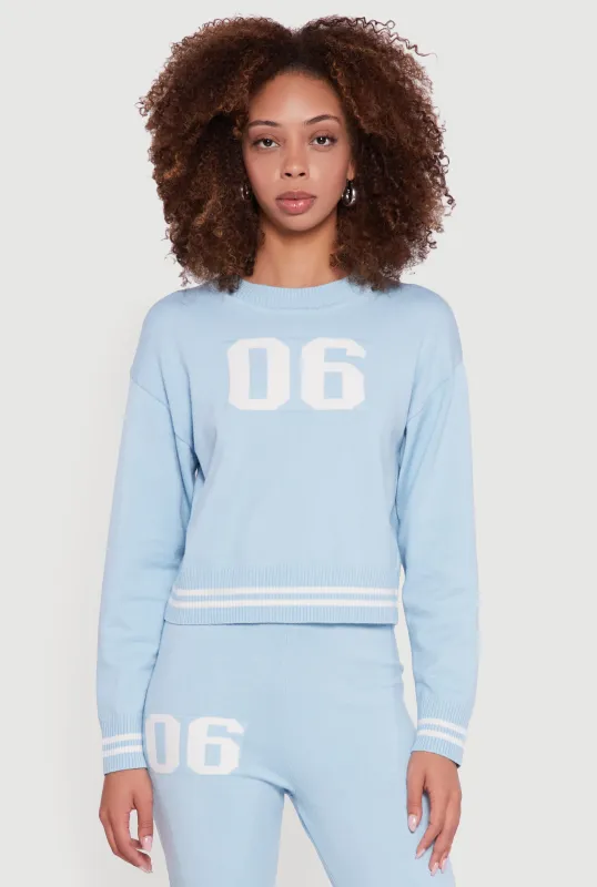 06 Graphic Varsity Stripe Long Sleeve Crew Neck Sweater sold by Rainbow