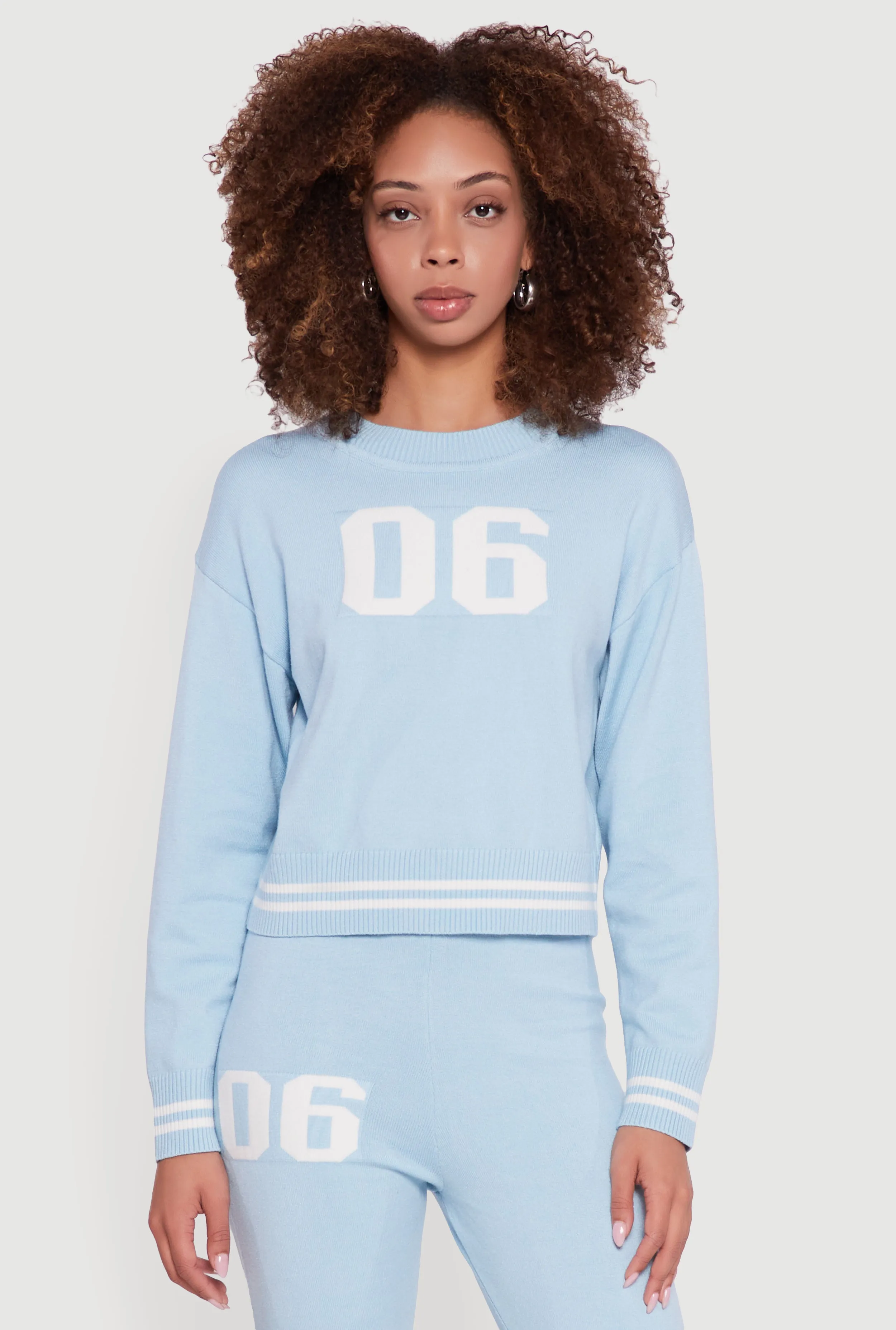 06 Graphic Varsity Stripe Long Sleeve Crew Neck Sweater sold by Rainbow