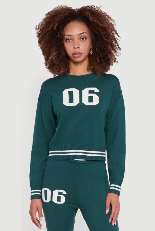 06 Graphic Varsity Stripe Long Sleeve Crew Neck Sweater sold by Rainbow