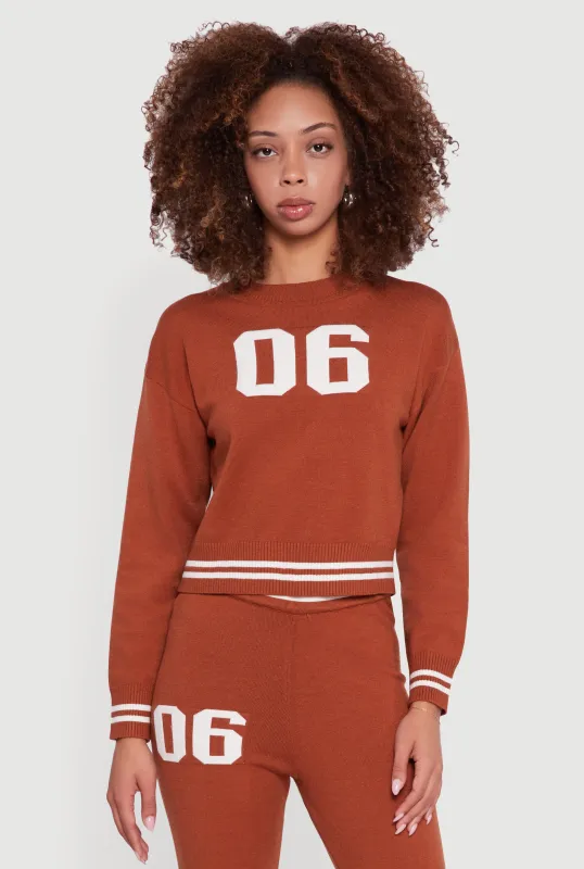 06 Graphic Varsity Stripe Long Sleeve Crew Neck Sweater sold by Rainbow