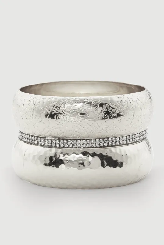 Plus Size Patterned Metallic Assorted Bangles Set of 3 sold by Rainbow