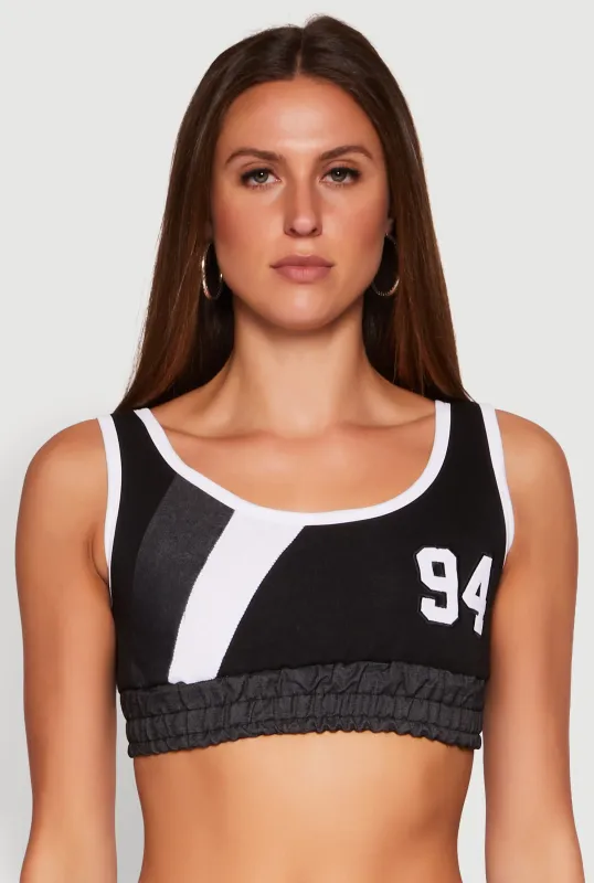 94 Graphic Denim Trim Crop Top sold by Rainbow