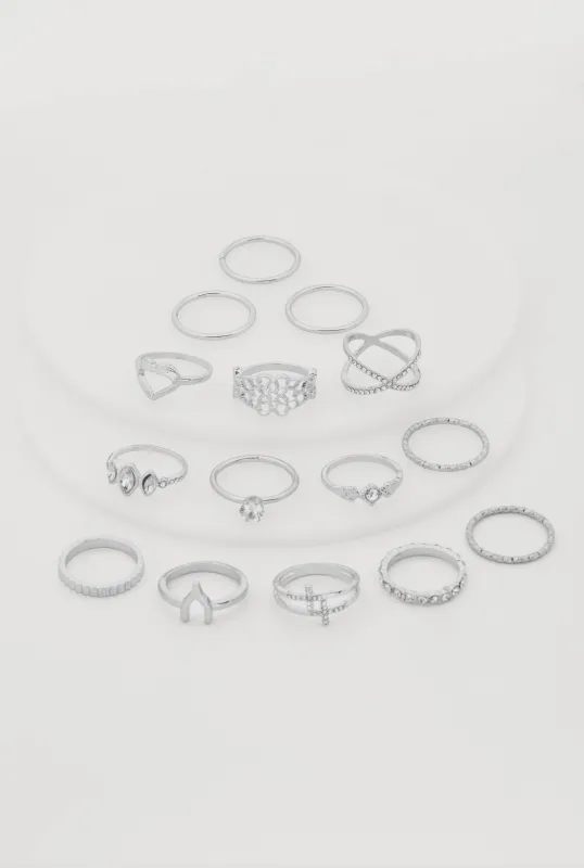 Assorted Metallic Cubic Zirconia Rings Set of 15 sold by Rainbow