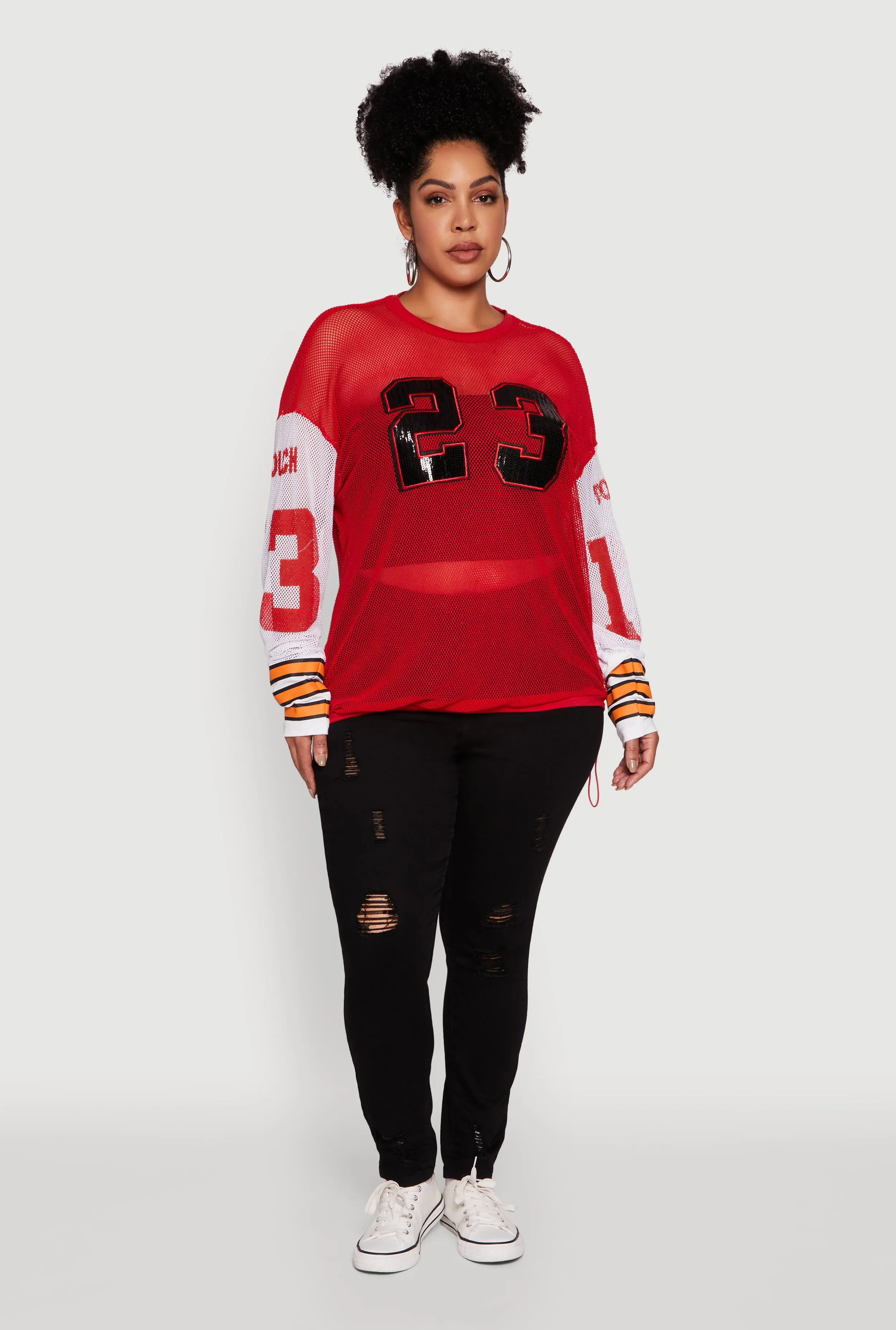 Plus Size 23 Sequin Fishnet Graphic Print Long Sleeve Top sold by Rainbow product image thumbnail 3