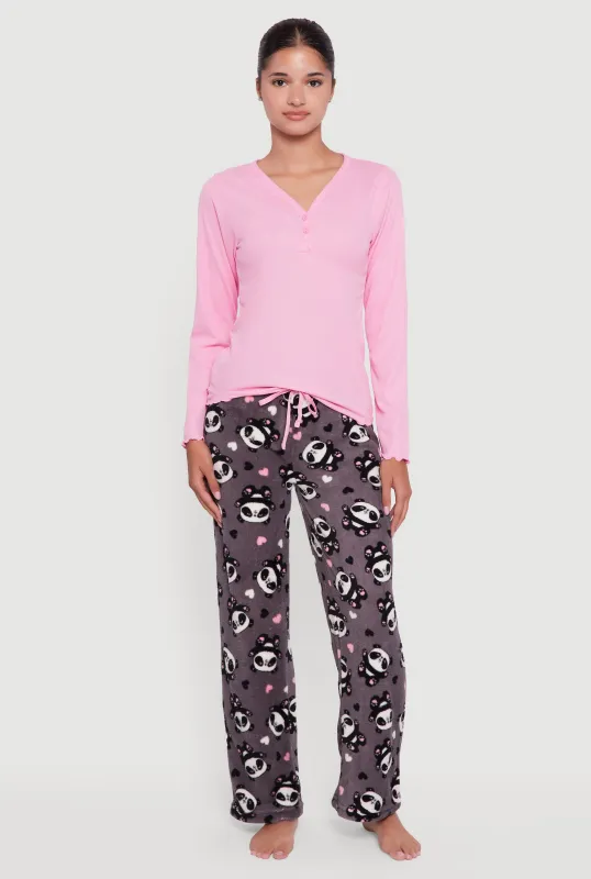 Waffle Knit Pajama Top and Panda Plush Pants 2 Piece Set sold by Rainbow