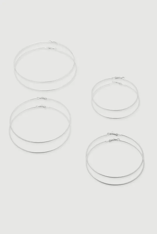 Thin Metallic Hoop Earrings Set of 4 sold by Rainbow