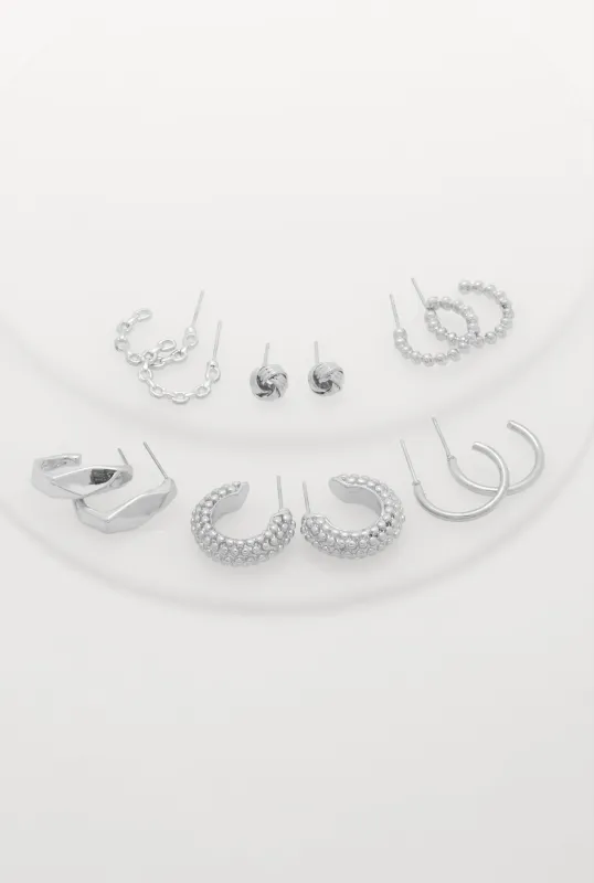 Metallic Textured Hoop and Stud Earrings Set of 6 sold by Rainbow