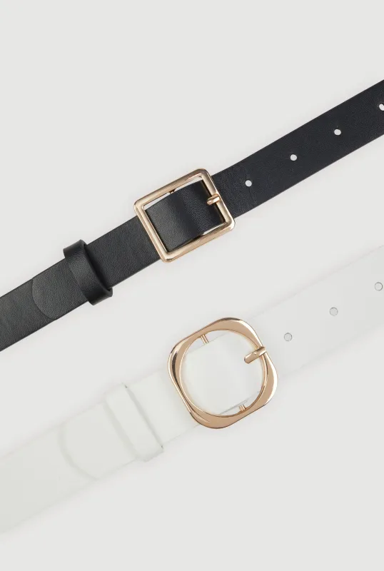 Assorted Metallic Buckle Faux Leather Belts 2 Pack sold by Rainbow