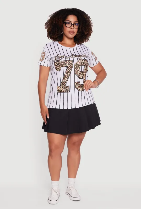 Plus Size Los Angeles 79 Graphic Pinstripe T-Shirt sold by Rainbow