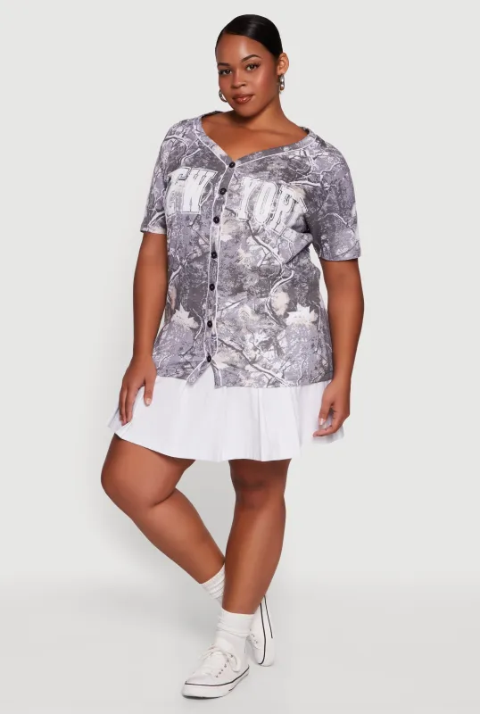 Plus Size Hunter Camo New York 24 Baseball Shirt sold by Rainbow