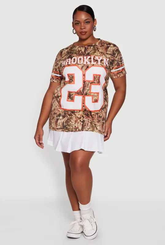 Plus Size Hunter Camo Brooklyn 23 Football T-Shirt sold by Rainbow