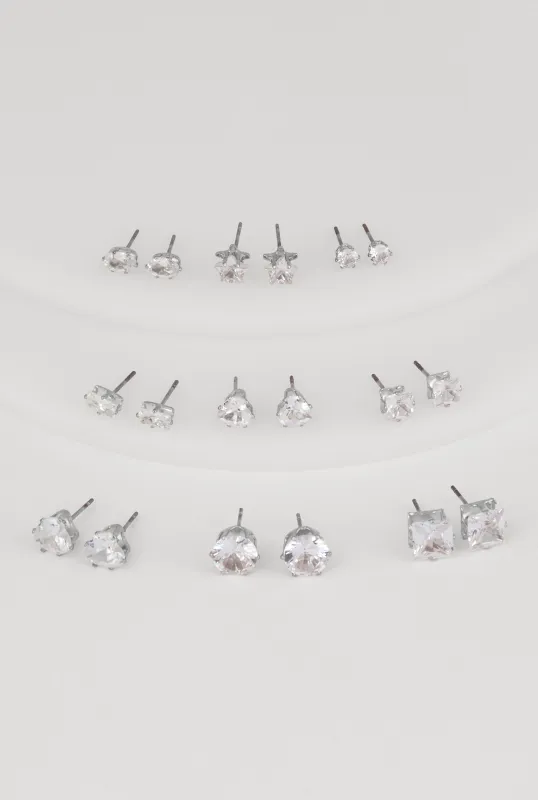 Cubic Zirconia Shaped Stud Earrings Set of 9 sold by Rainbow
