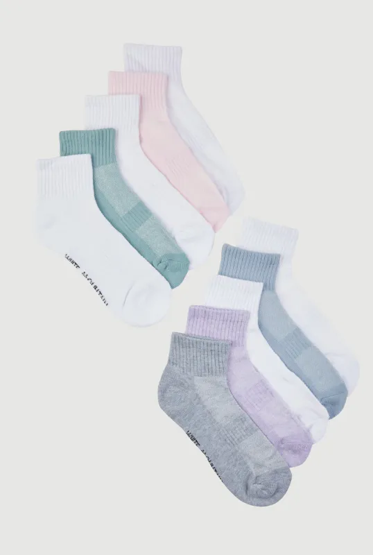 Marled Rib Knit Performance Quarter Socks 10 Pack Size 4-10 sold by Rainbow