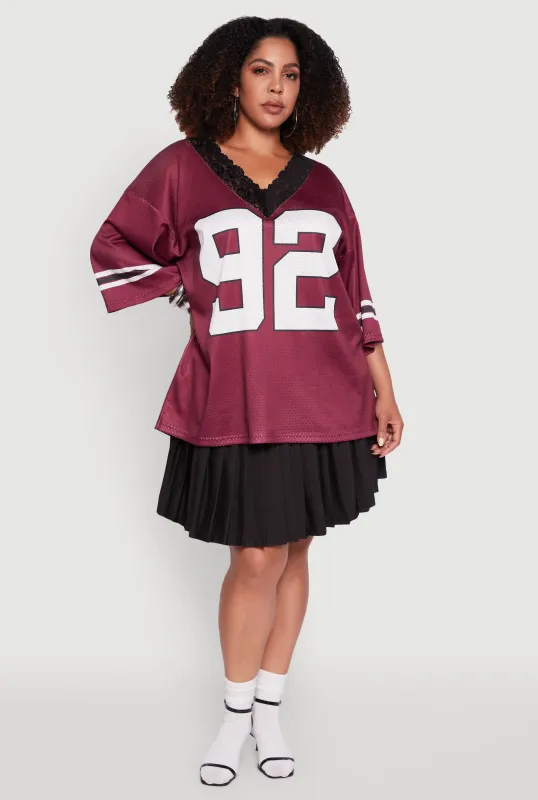 Plus Size Lace Trim 92 Graphic Football Jersey sold by Rainbow