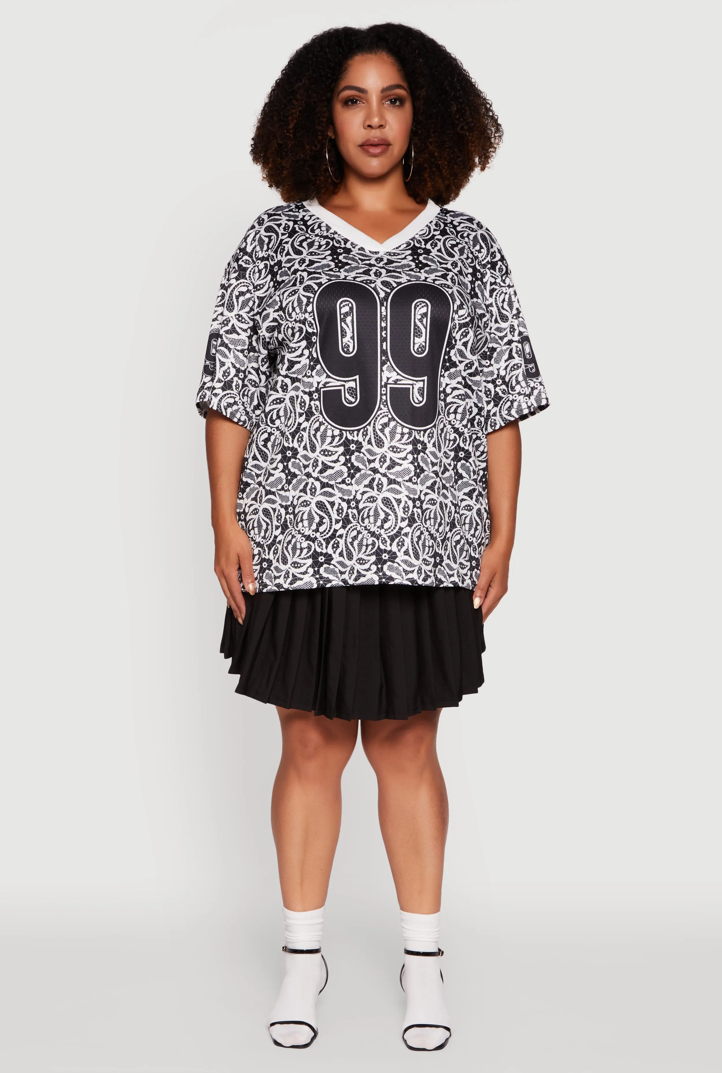 Plus Size V-Neck Patterned 99 Graphic Print Jersey sold by Rainbow product image thumbnail 3