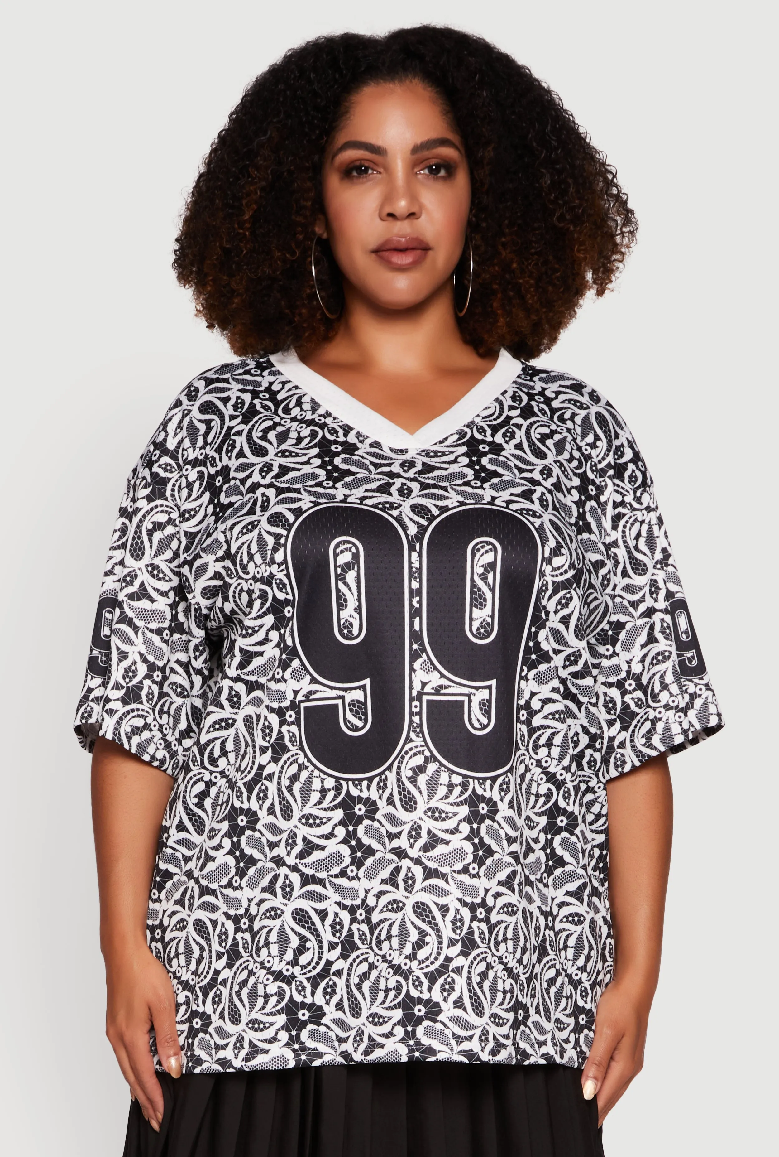 Plus Size V-Neck Patterned 99 Graphic Print Jersey sold by Rainbow product image thumbnail 2