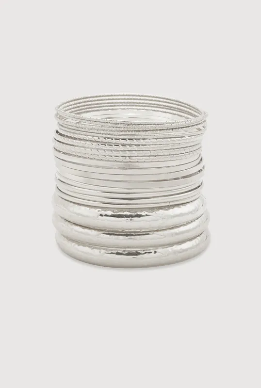 Plus Size Assorted Metallic Hammered Detail Bangles Set of 20 sold by Rainbow