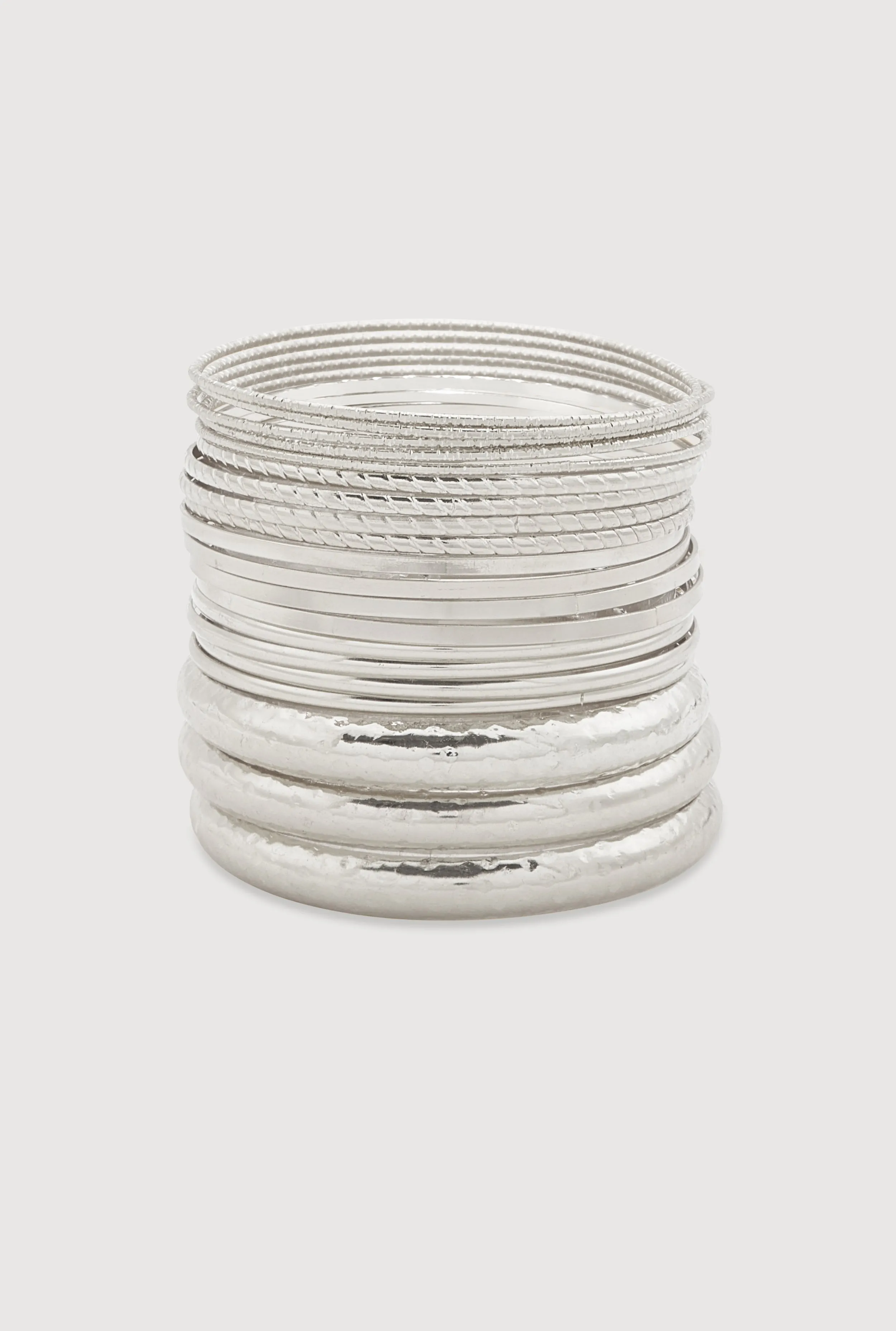 Plus Size Assorted Metallic Hammered Detail Bangles Set of 20 sold by Rainbow