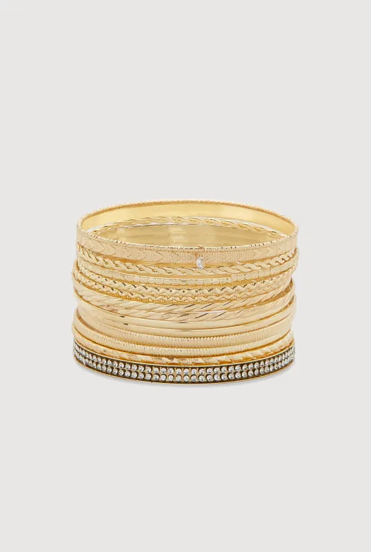 Plus Size Cubic Zirconia Metallic Textured Bangles Set of 15 sold by Rainbow