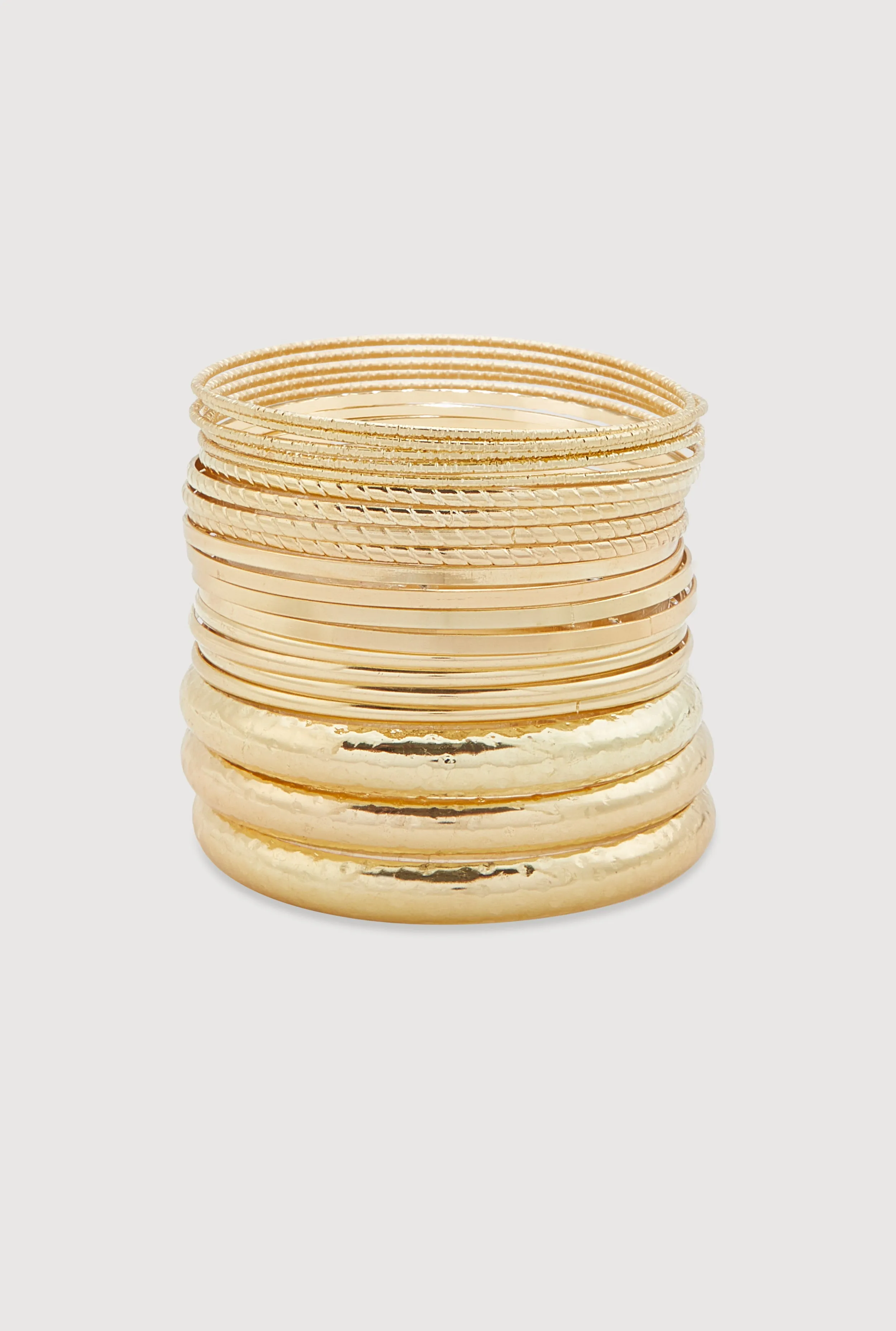 Plus Size Assorted Metallic Hammered Detail Bangles Set of 20 sold by Rainbow