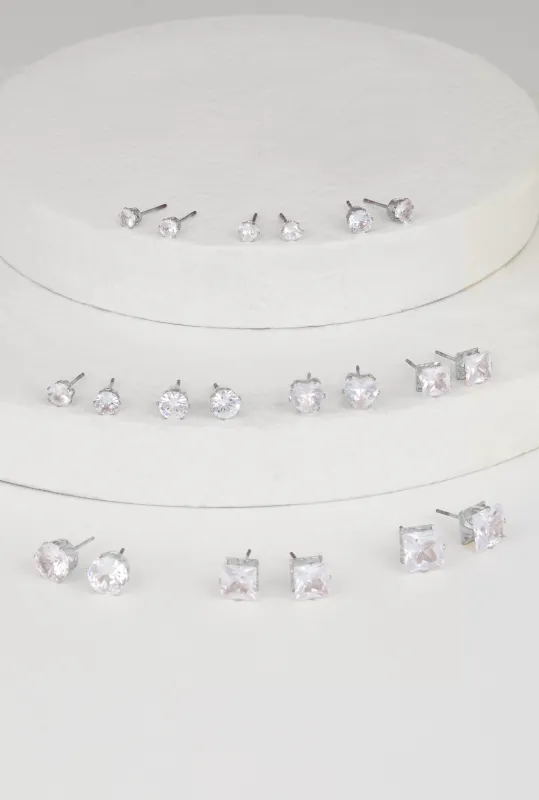 Assorted Cubic Zirconia Stud Earrings Set of 10 sold by Rainbow