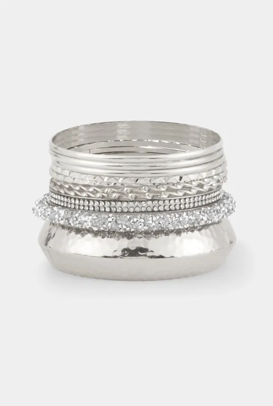Plus Size Assorted Rhinestone Metallic Bangle Set of 10 sold by Rainbow