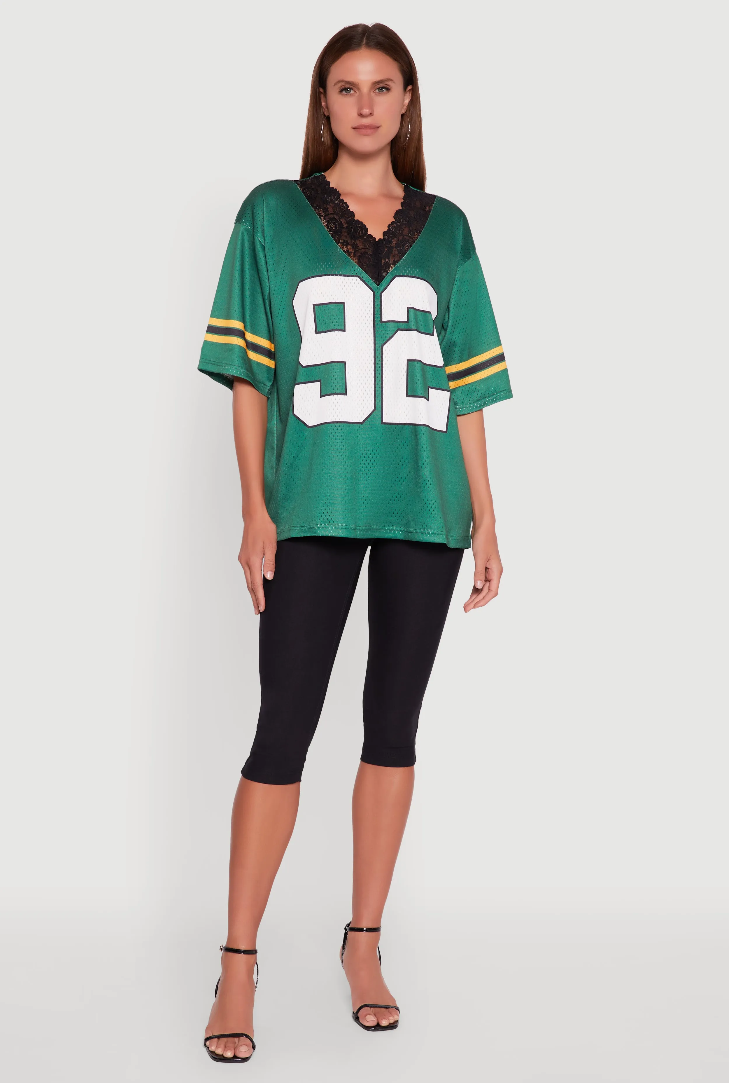 V-Neck 92 Graphic Lace Detail Jersey sold by Rainbow