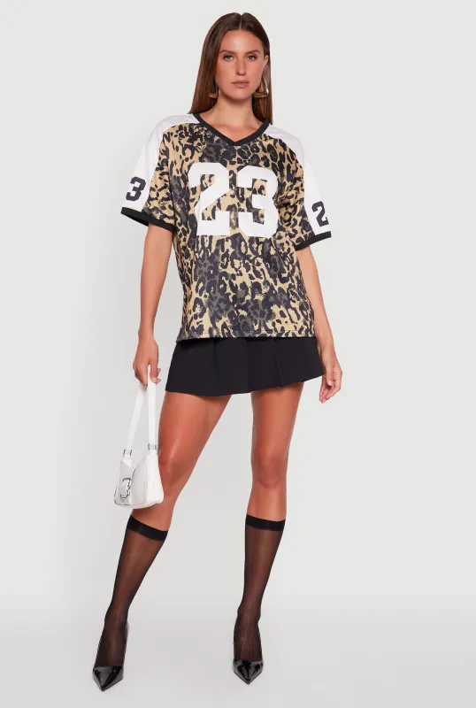 V-Neck Boston 23 Graphic Leopard Print Jersey made by Rainbow