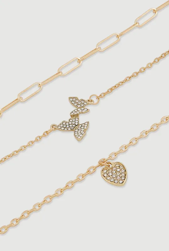 Assorted Cubic Zirconia Charm Anklets Set of 3 sold by Rainbow