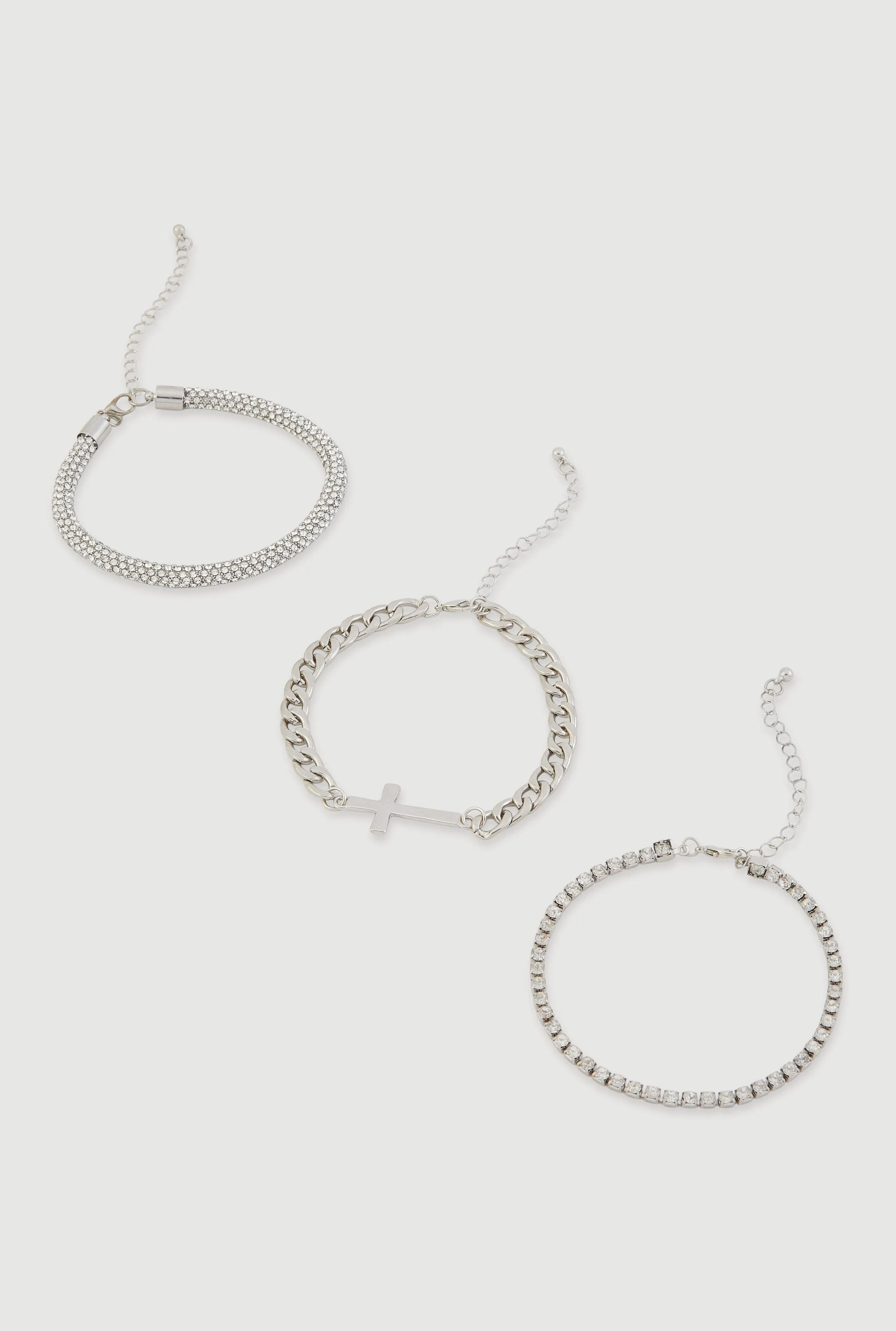 Rhinestone Cross Assorted Metallic Chain Anklets Set of 3 sold by Rainbow