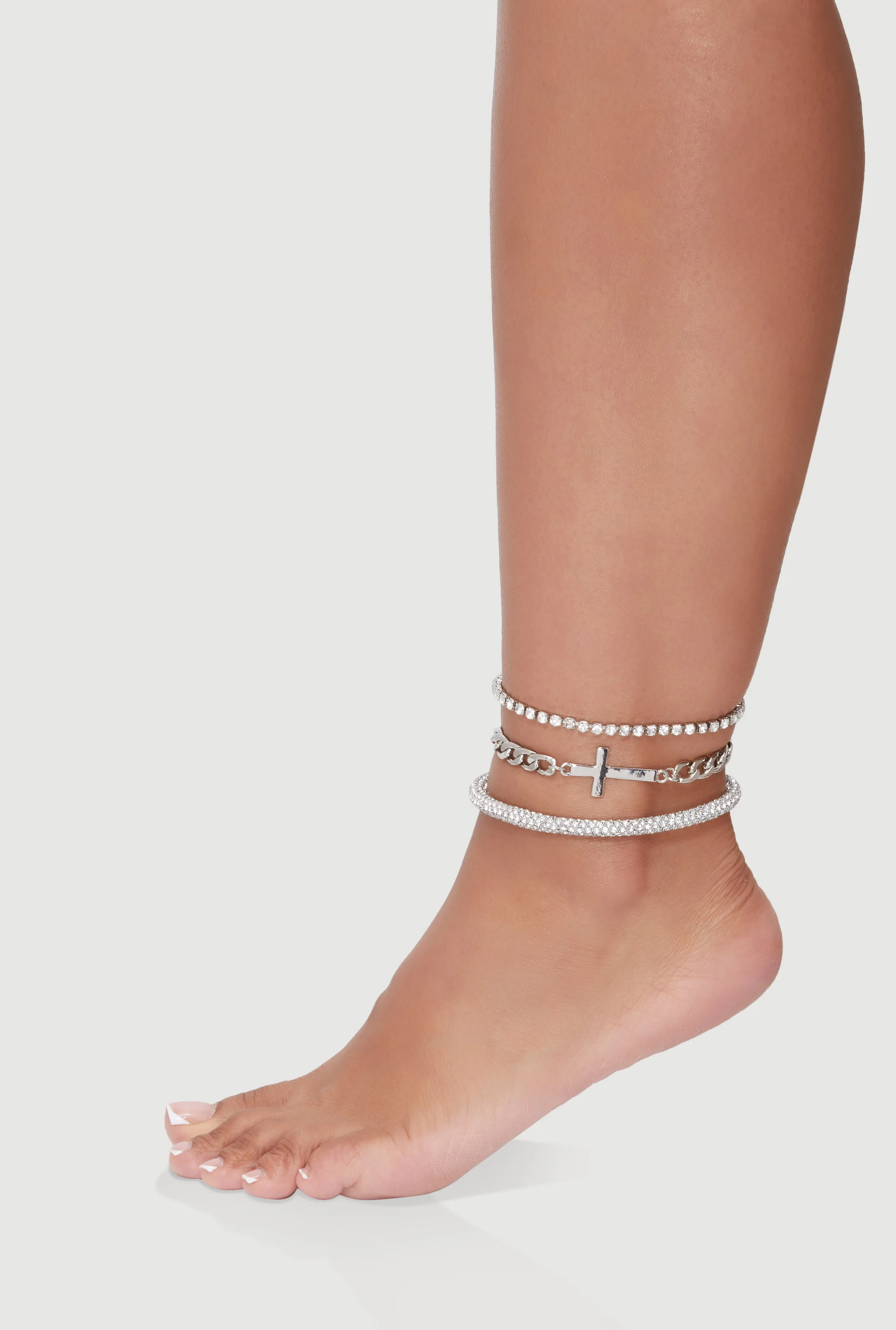 Rhinestone Cross Assorted Metallic Chain Anklets Set of 3 sold by Rainbow product image thumbnail 2
