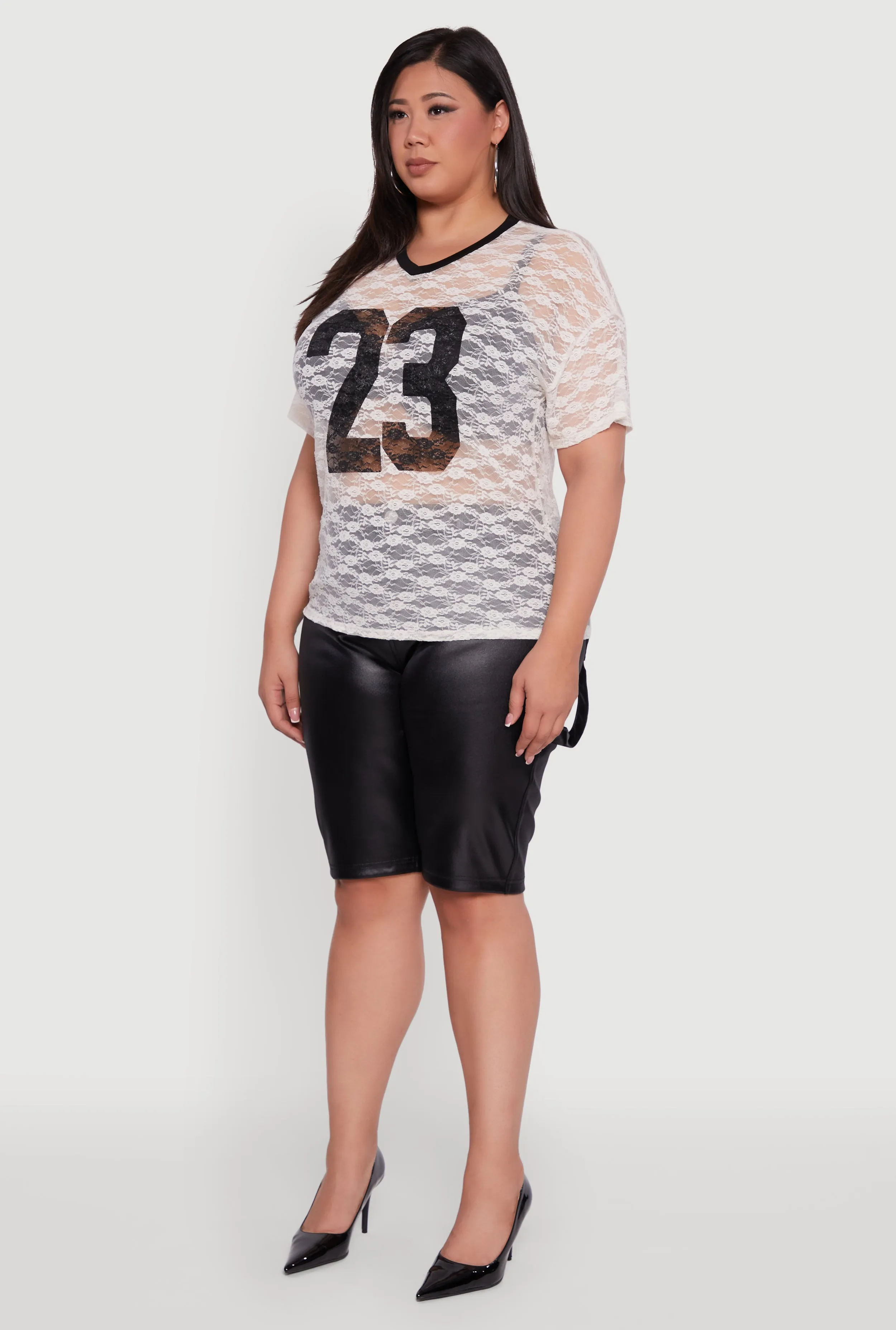 Plus Size 23 Graphic Lace V-Neck T-Shirt sold by Rainbow product image thumbnail 5