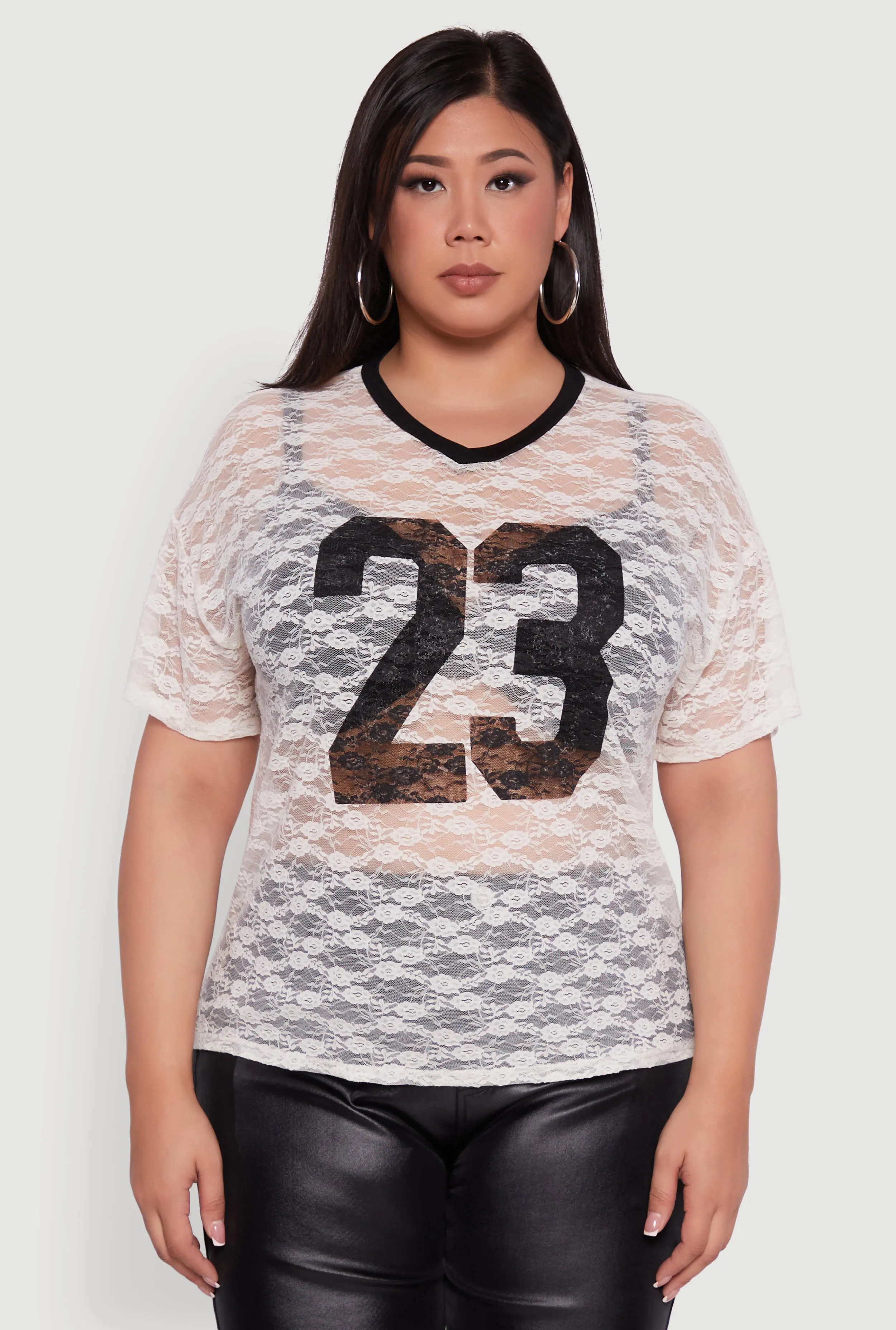 Plus Size 23 Graphic Lace V-Neck T-Shirt sold by Rainbow product image thumbnail 2