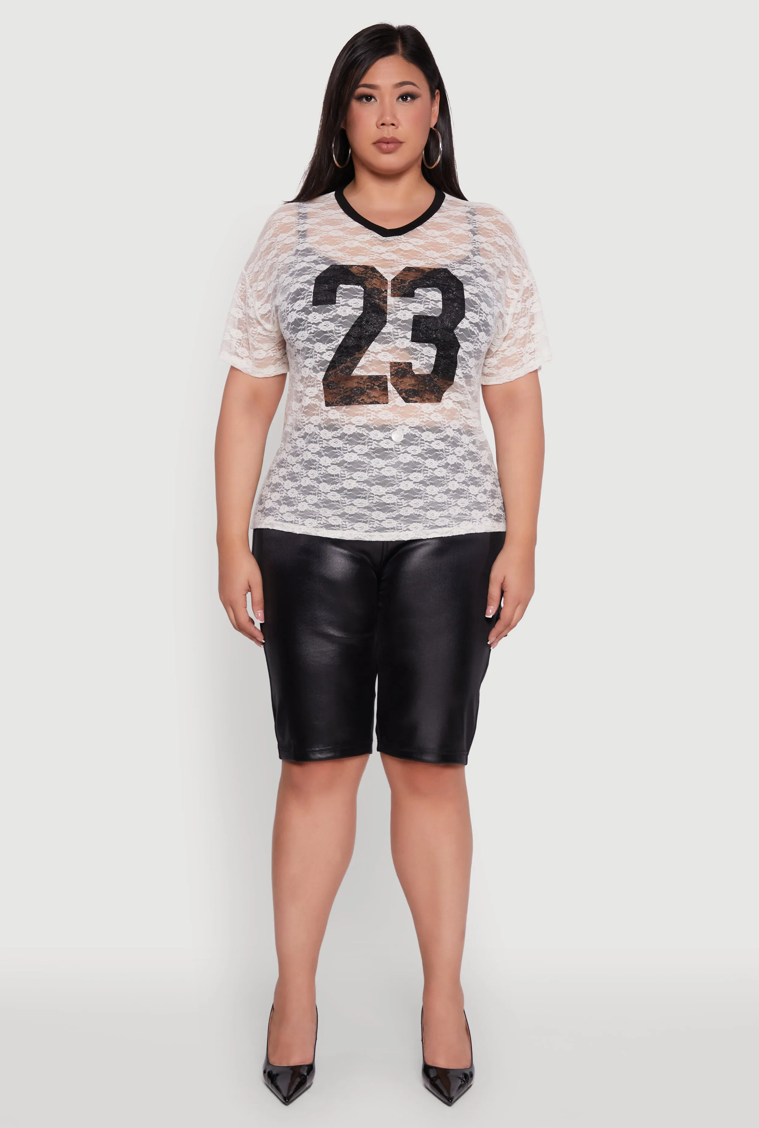 Plus Size 23 Graphic Lace V-Neck T-Shirt sold by Rainbow product image thumbnail 3
