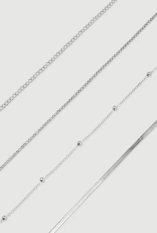Assorted Rhinestone Metallic Anklets Set of 4 sold by Rainbow