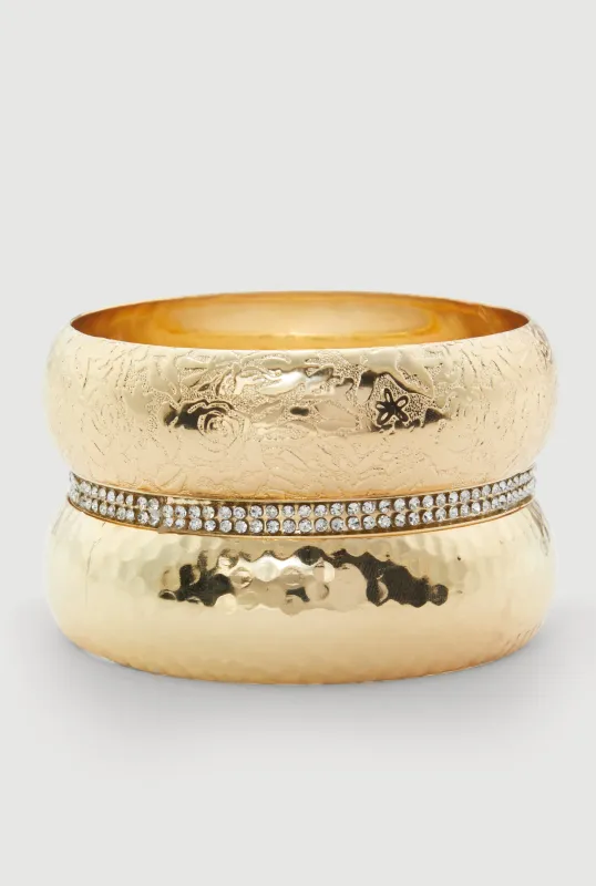 Plus Size Patterned Metallic Assorted Bangles Set of 3 sold by Rainbow