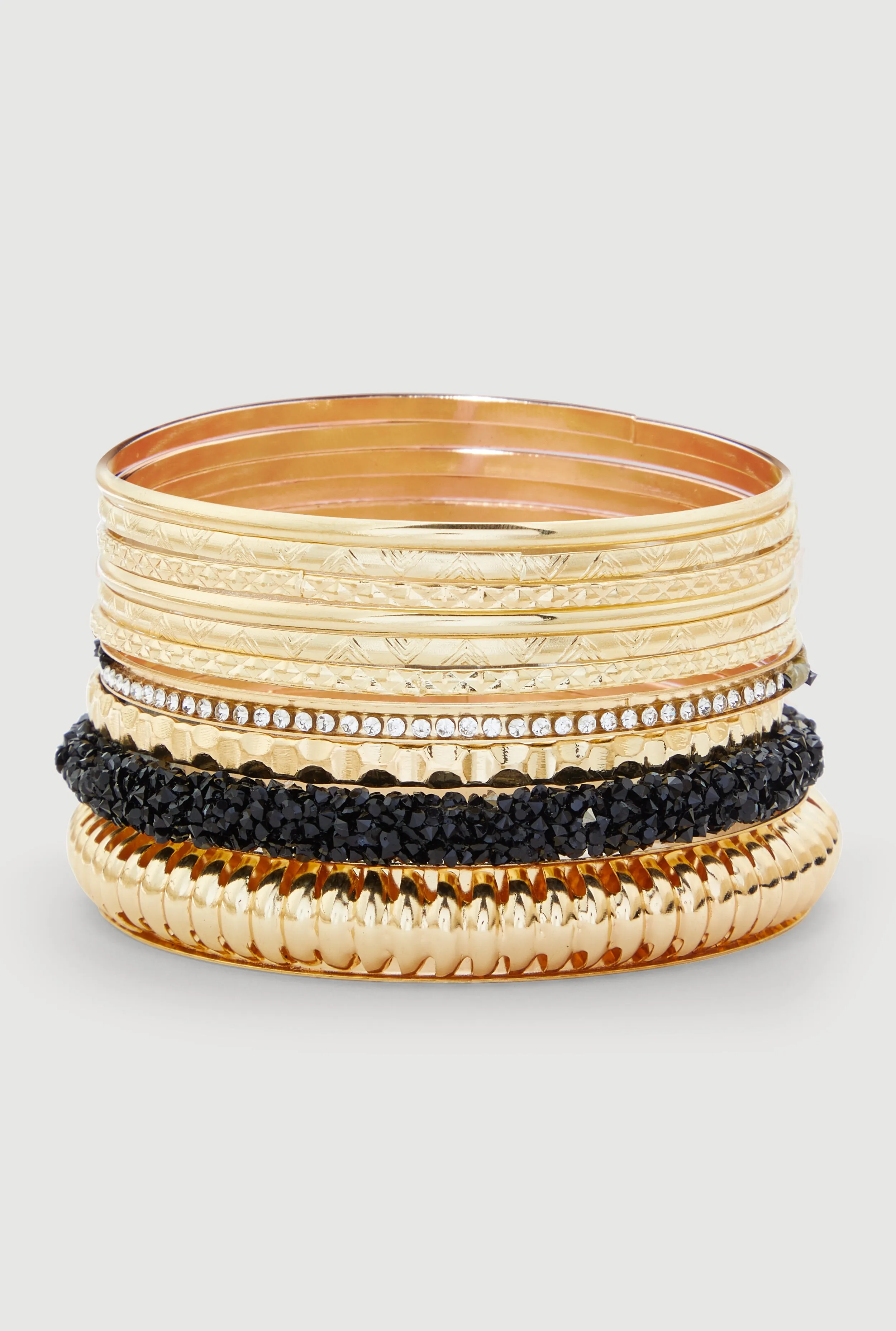 Plus Size Assorted Textured Metallic Bangles Set of 10 sold by Rainbow