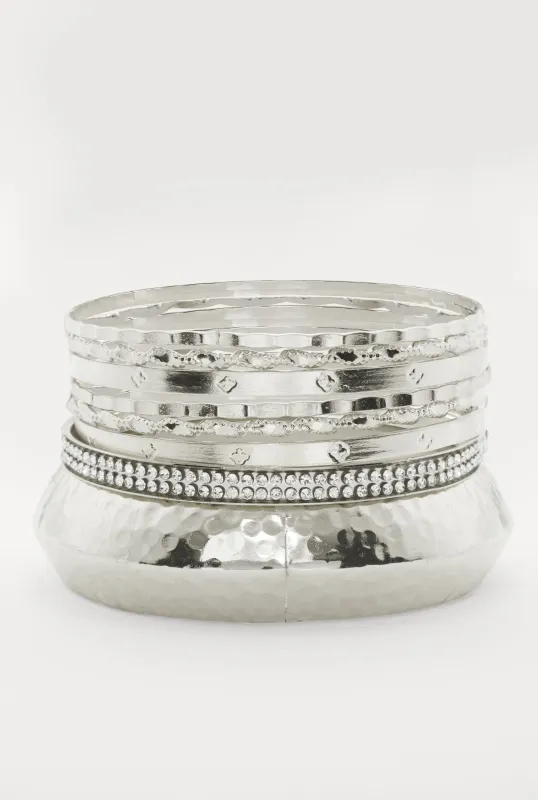 Plus Size Assorted Metallic Hammered Detail Bangles Set of 8 sold by Rainbow