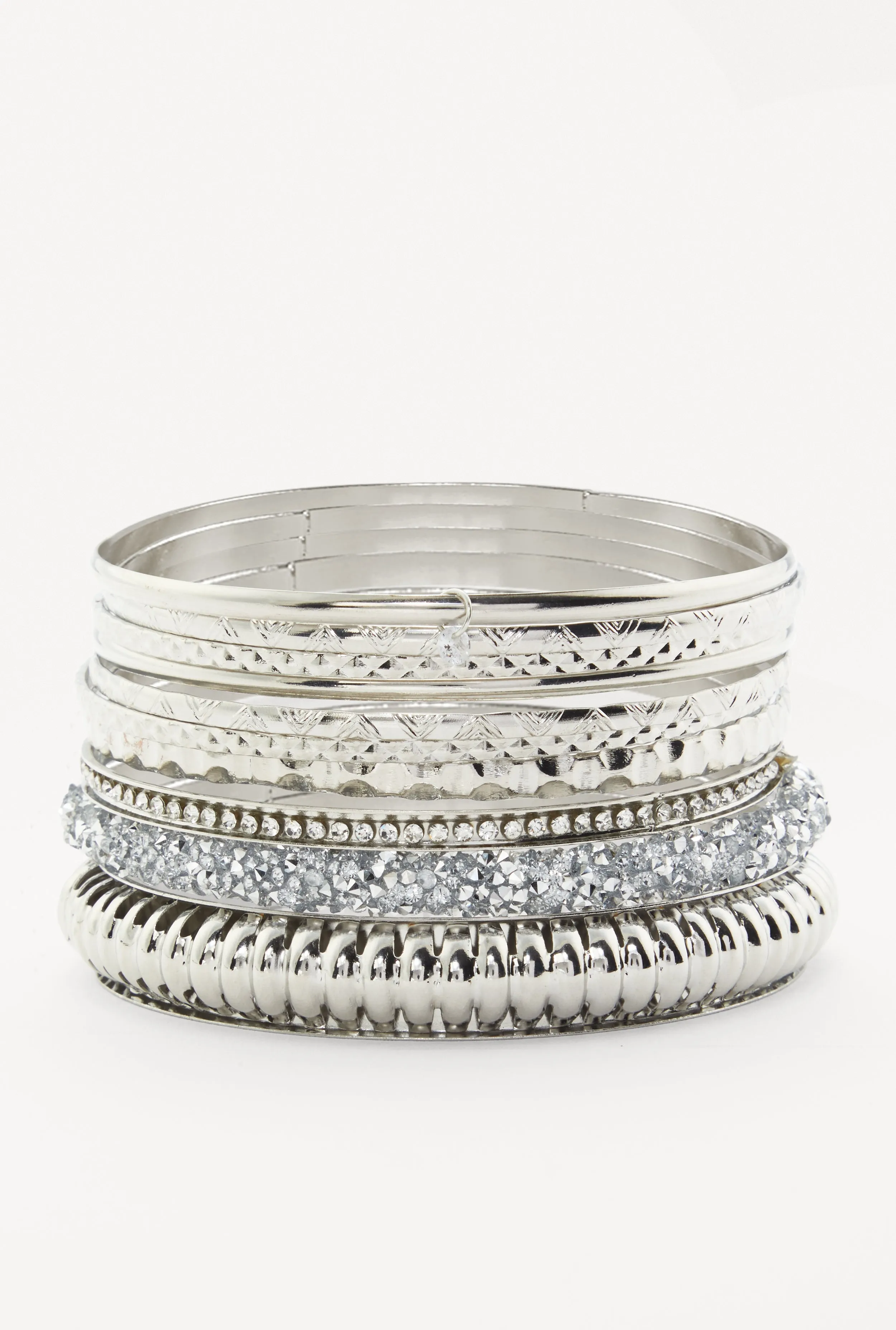 Plus Size Assorted Textured Metallic Bangles Set of 10 sold by Rainbow